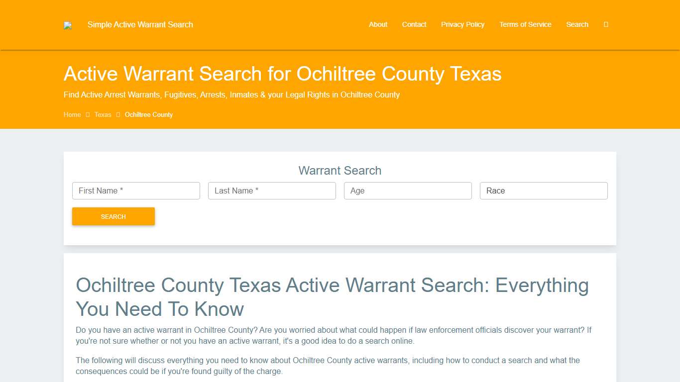 Active Warrant Search in Ochiltree County Texas - Outstanding Warrants