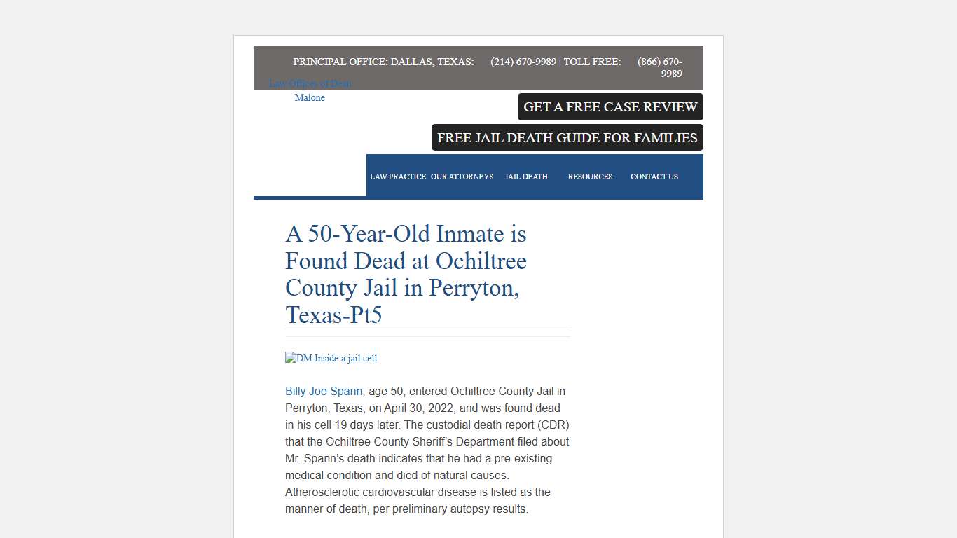 A 50-Year-Old Inmate is Found Dead at Ochiltree County Jail in Perryton, Texas-Pt5 | Law Offices of Dean Malone
