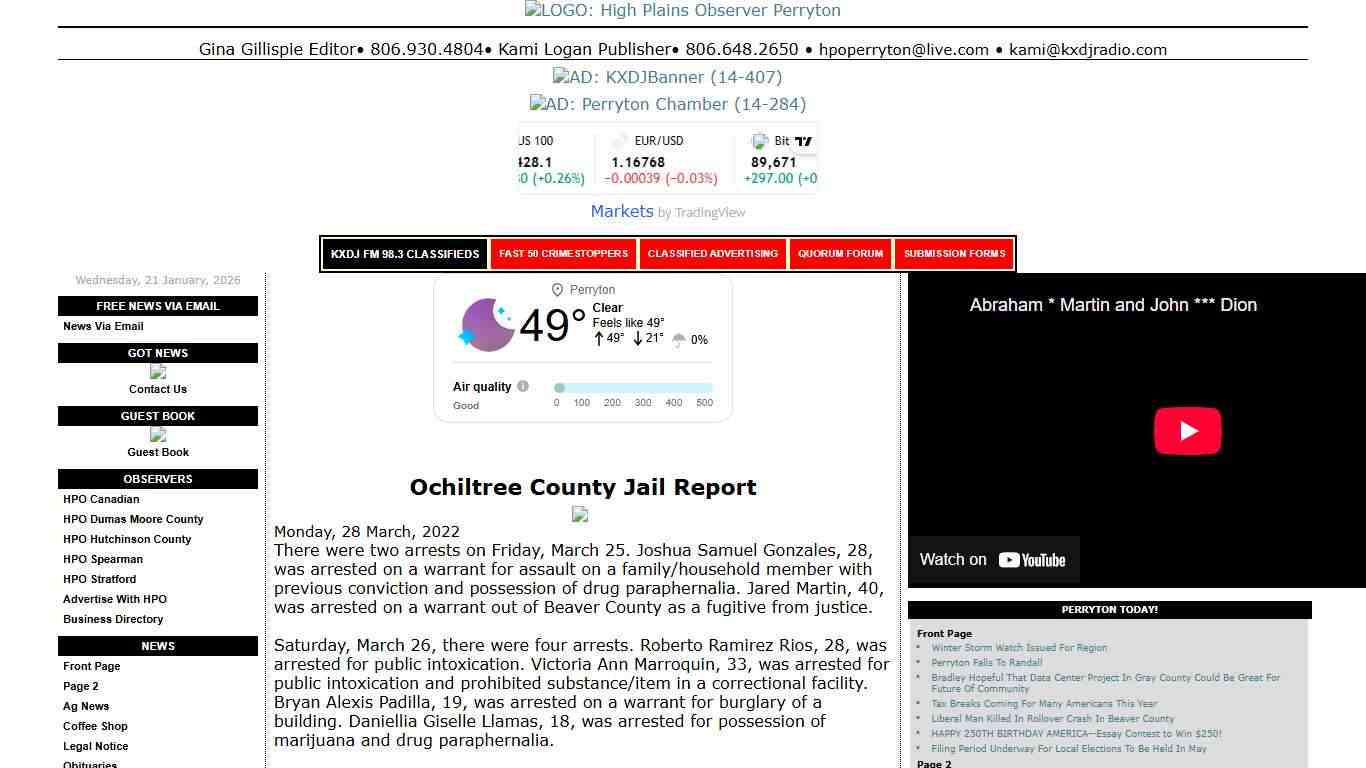 Ochiltree County Jail Report