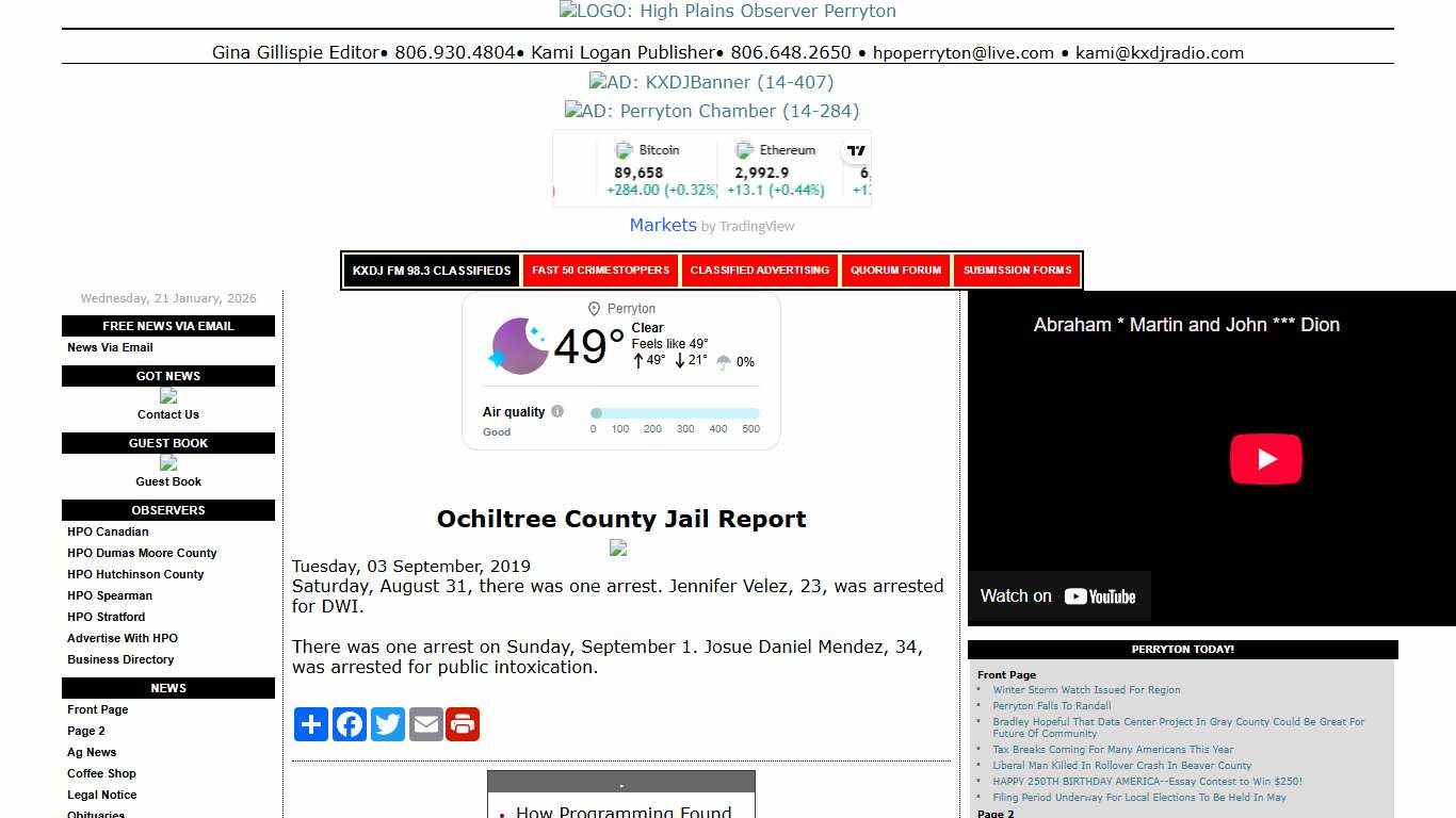 Ochiltree County Jail Report